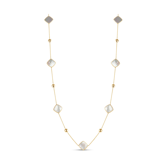 Pearl Flat Square Long Necklace in 18k Yellow Gold