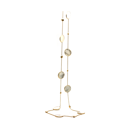 Pearl Flat Round Long Necklace in 18k YG