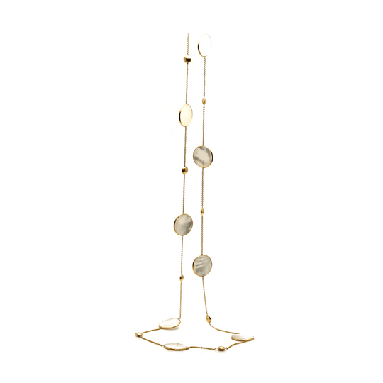 Tresor Collection - Pearl Flat Round Long Necklace in 18k YG