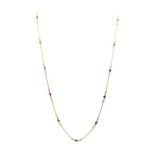 Ruby & Rainbow Moonstone Necklace in 18k YG