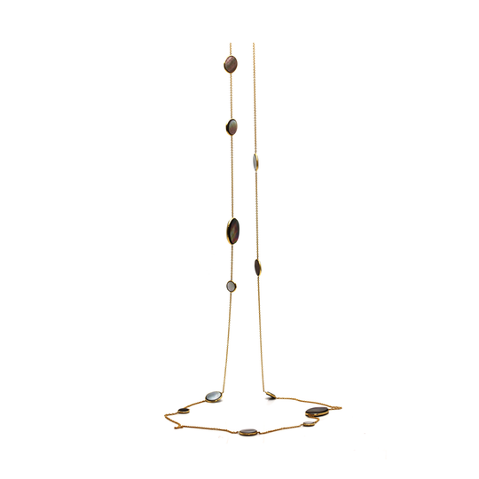Grey Mother of Pearl Long Necklace in 18k YG