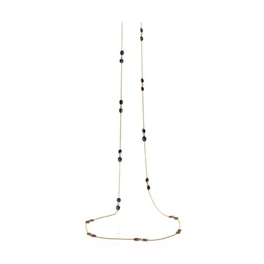 Blue Sapphire Smooth Long Necklace in 18k Yellow Gold