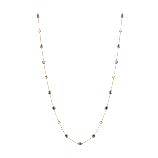 Rainbow Moonstone Long Necklace In 18K Yellow Gold