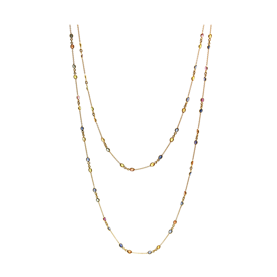 Multicolor Stones Long Necklace in 18K YG