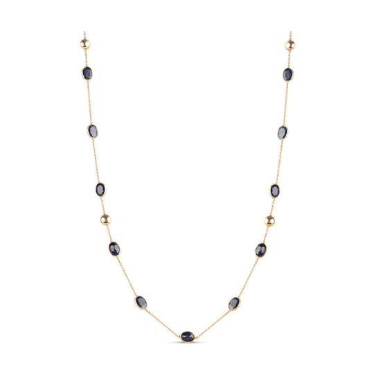 Blue Sapphire Long Station Necklace in 19k YG