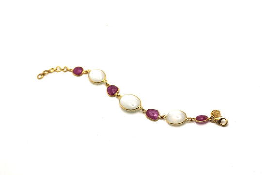 Ruby & Moonstone Bracelet In 18K Yellow Gold