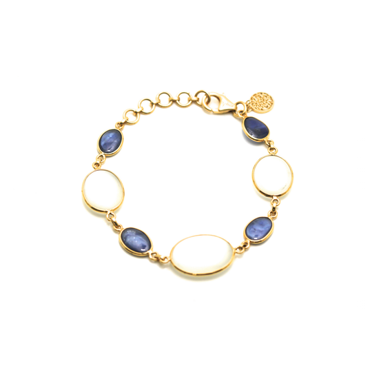 18Kt Yellow Gold Bracelet With Blue Sapphire & Moonstone