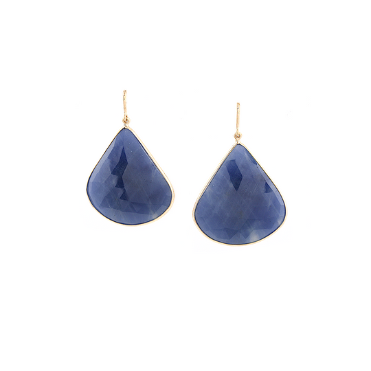 18kt Yellow Gold Earring With Blue Corundum