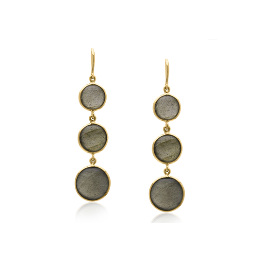 18K Yellow Gold Earring With Labradorite Smooth Round