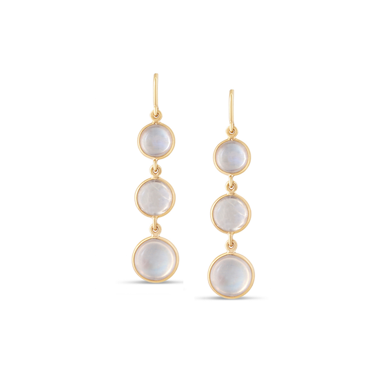 18K Yellow Gold Earring With Rainbow Moonstone Smooth Round