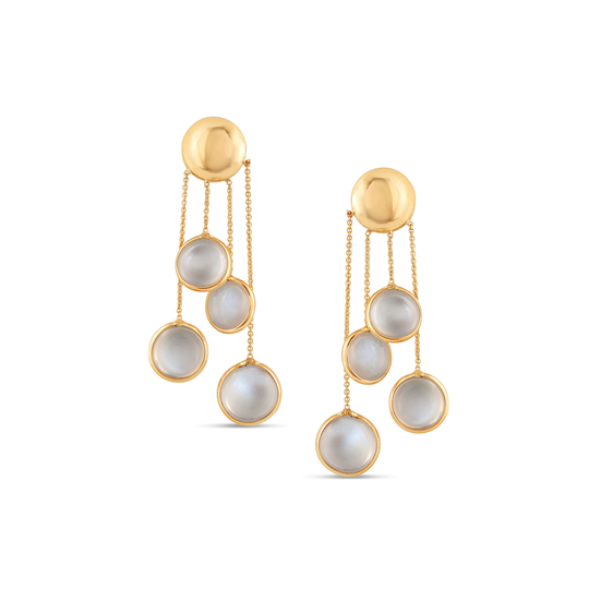 18K Yellow Gold Earring With Rainbow Moonstone Smooth Round