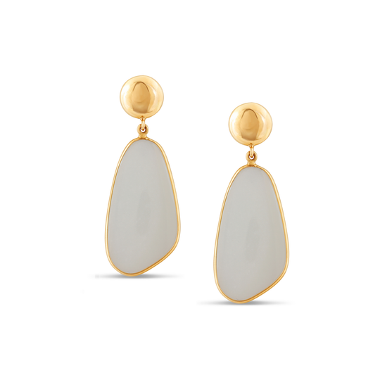 White Moonstone Earring in 18k Yellow Gold