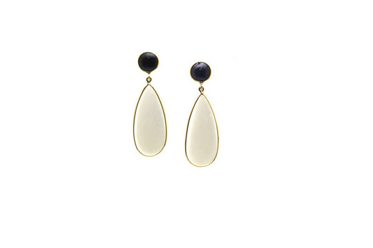 Blue Sapphire & White Moonstone Earring in 18K Yellow Gold