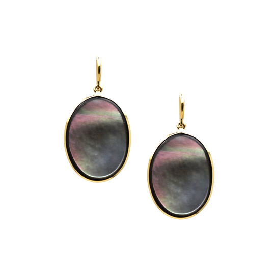 Grey Mother of Pearl Oval Eearrings In 18k YG