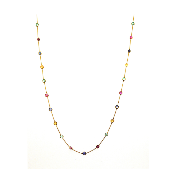 Multicolor Stones Long Necklace in 18k YG