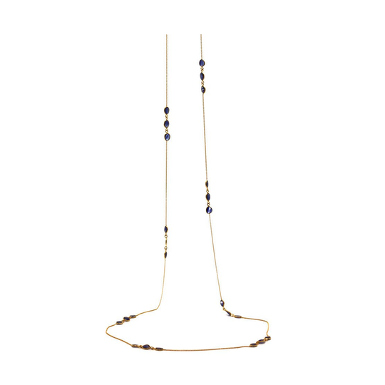 Blue Sapphire Smooth Long Necklace in 18k Yellow Gold