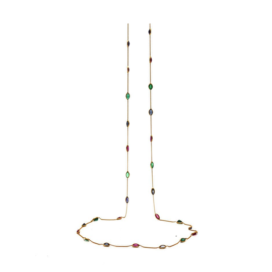 Multicolor Stones Marquise Long Necklace in 18k Yellow Gold