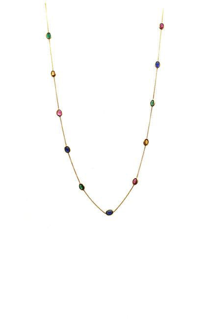 Multicolor Stone Oval Necklace in 18k YG