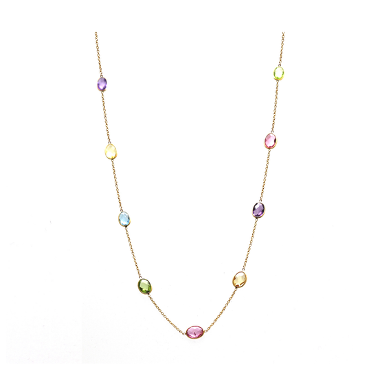 Multicolor Stones Oval Necklace in 18k Yellow Gold