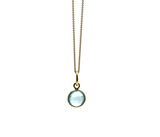 Blue Topaz Simple Round Pendant In 18K Yellow Gold