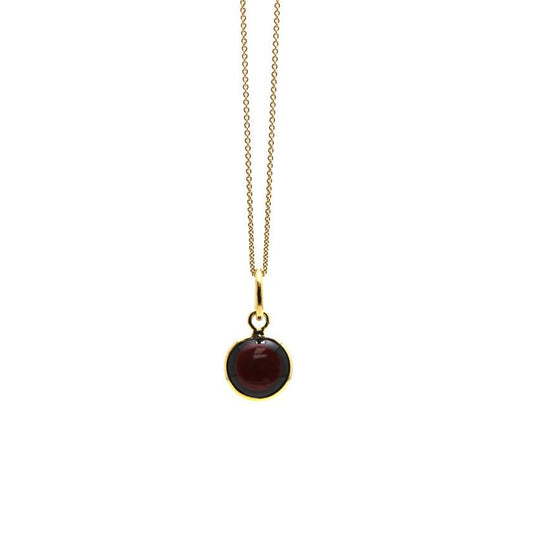 Garnet Simple Round Pendant In 18K Yellow Gold