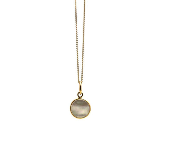 Mother of Pearl Simple Round Pendant In 18K Yellow Gold