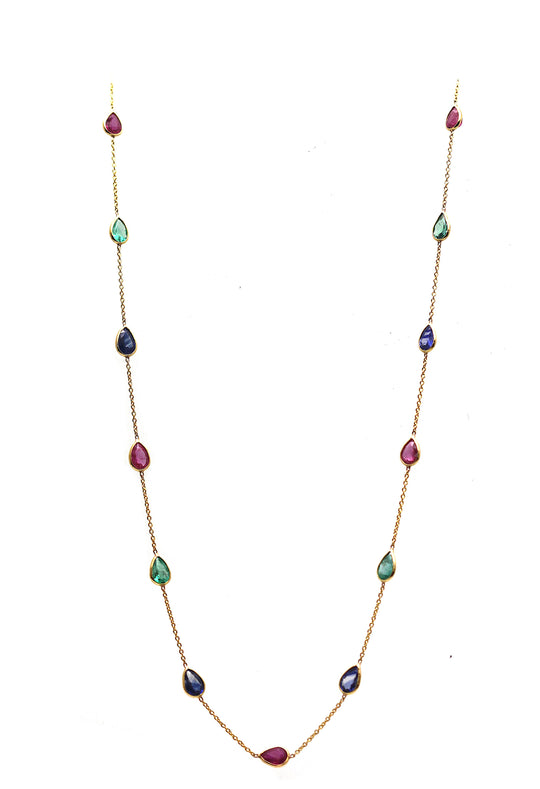 Emerald, Ruby and Sapphire Necklace in 18k YG