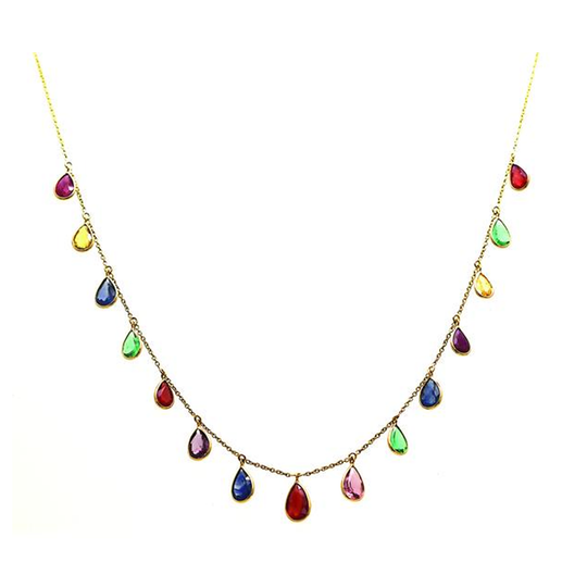 Emerald, Ruby and Sapphire Necklace in 18k YG