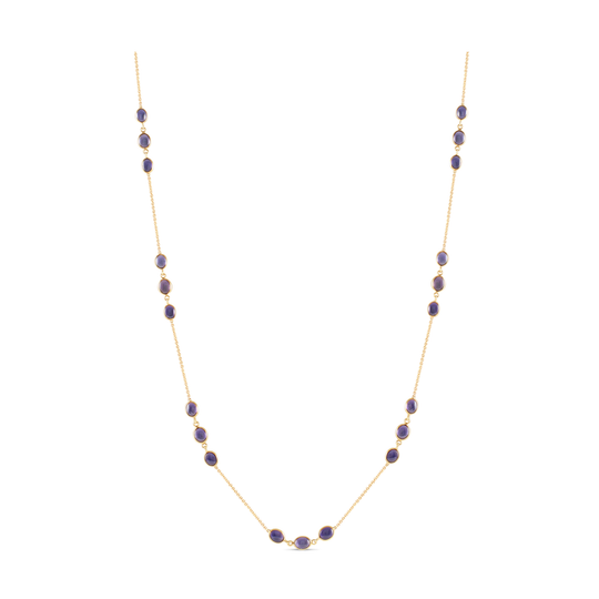 Iolite Oval Long Necklace In 18K Yellow Gold