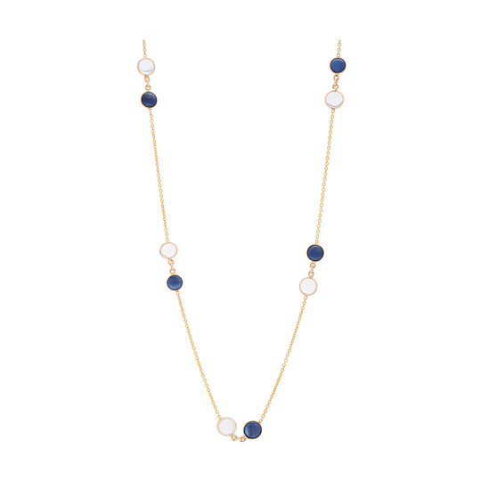 Tresor Collection - Rainbow Moonstone & Sapphire Necklace in 18k Yellow Gold
