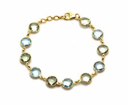 Blue Topaz Round & Green Amethyst Round Bracelet in 18k YG
