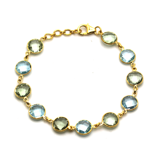 Tresor Collection - Blue Topaz Round & Green Amethyst Round Bracelet in 18k YG