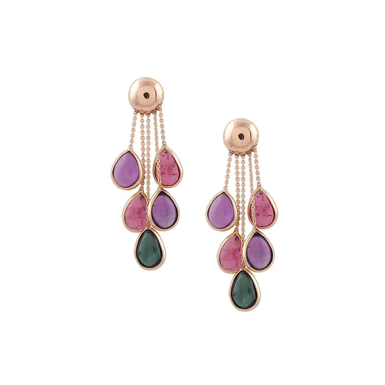Tresor Collection - Emerald, Ruby and Sapphire Rainbow Earrings in 18k Yellow Gold Multicolor Tourmaline and Amethyst