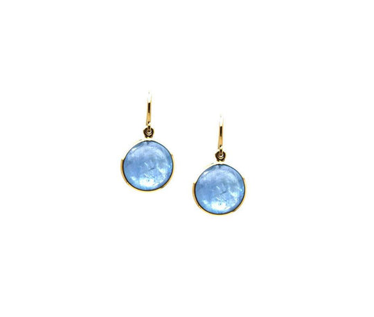 Aquamarine Simple Round Dangle Earring In 18K Yellow Gold