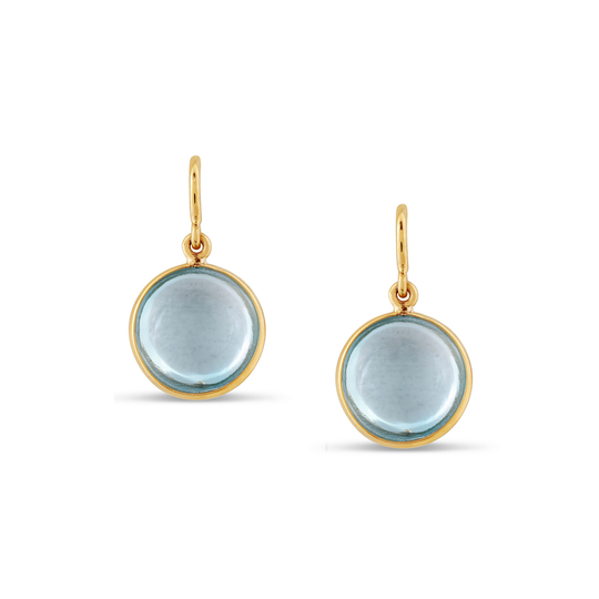 Tresor Collection - Blue Topaz Simple Round Dangle Earring In 18K Yellow Gold