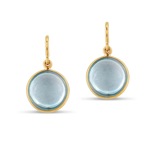 Blue Topaz Simple Round Dangle Earring In 18K Yellow Gold