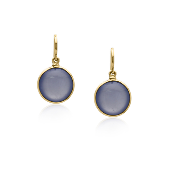 Calcidony Simple Round Dangle Earring In 18K Yellow Gold