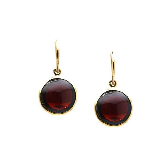 Garnet Simple Round Dangle Earring In 18K Yellow Gold