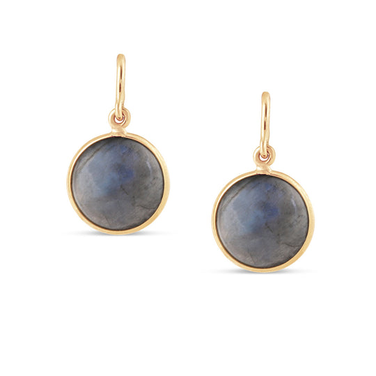 Labradorite Simple Round Dangle Earring In 18K Yellow Gold