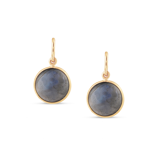 Labradorite Simple Round Dangle Earring In 18K Yellow Gold