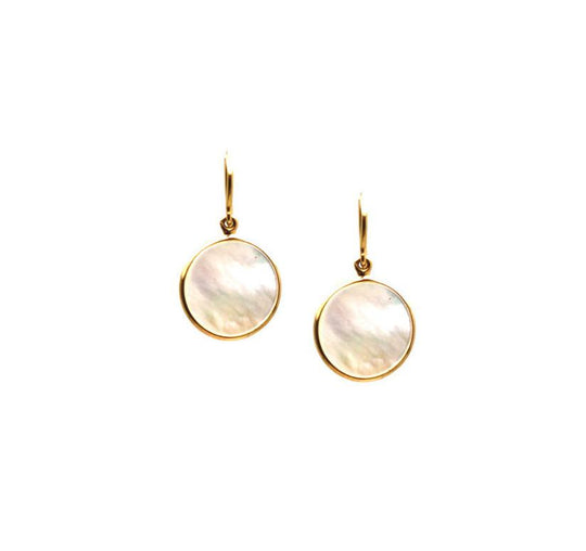 Mother Of Pearl Simple Round Dangle Earring In 18K Yellow Gold