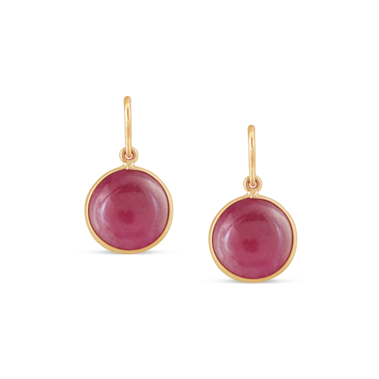 Ruby Simple Round Dangle Earring In 18K Yellow Gold