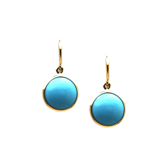 Turquoise Simple Round Dangle Earring In 18K Yellow Gold