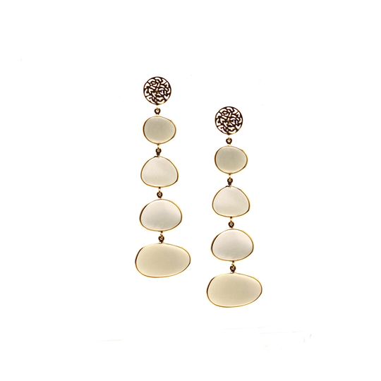 Milky Moonstone Unshape Dangle Earring In 18K Yellow Gold