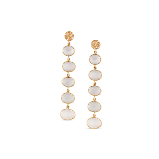 White Moonstone Unshape Dangle Earring In 18K Yellow Gold