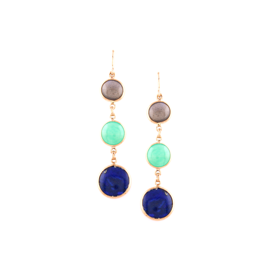 Tresor Collection - Labradorite, Chrysoprase, Lapis Round Earring in 18k Yellow Gold