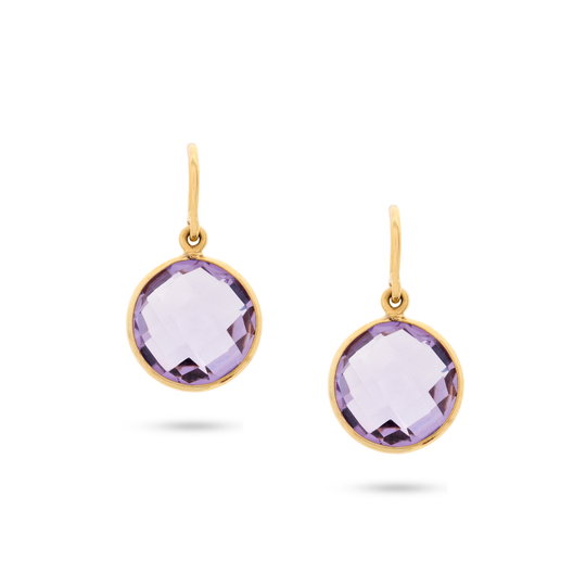 Tresor Collection - Amethyst Simple Round Dangle Earrings in 18k Yellow Gold
