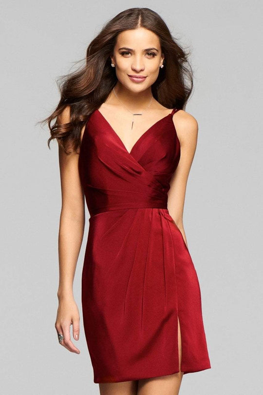 7850 Short Satin V-Neck Cocktail Dress