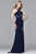 7909 Long halter matte jersey dress with lace-up inserts