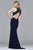 7909 Long halter matte jersey dress with lace-up inserts